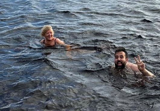 Taking a dip in the lake